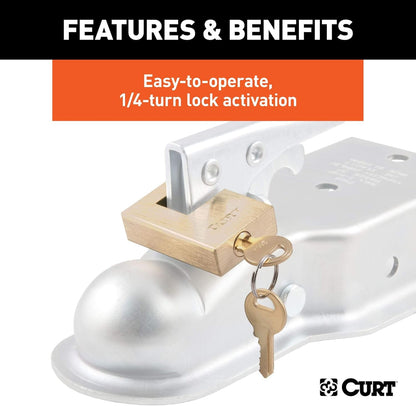 CURT 23546 Brass Trailer Tongue Coupler Lock 1/4 Inch Pin - Inside The Bars