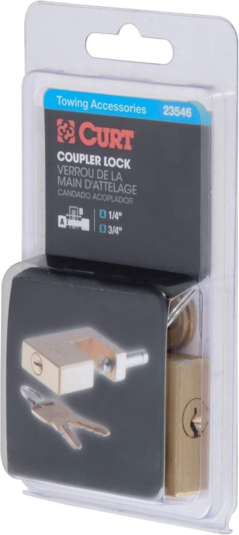 CURT 23546 Brass Trailer Tongue Coupler Lock 1/4 Inch Pin - Inside The Bars