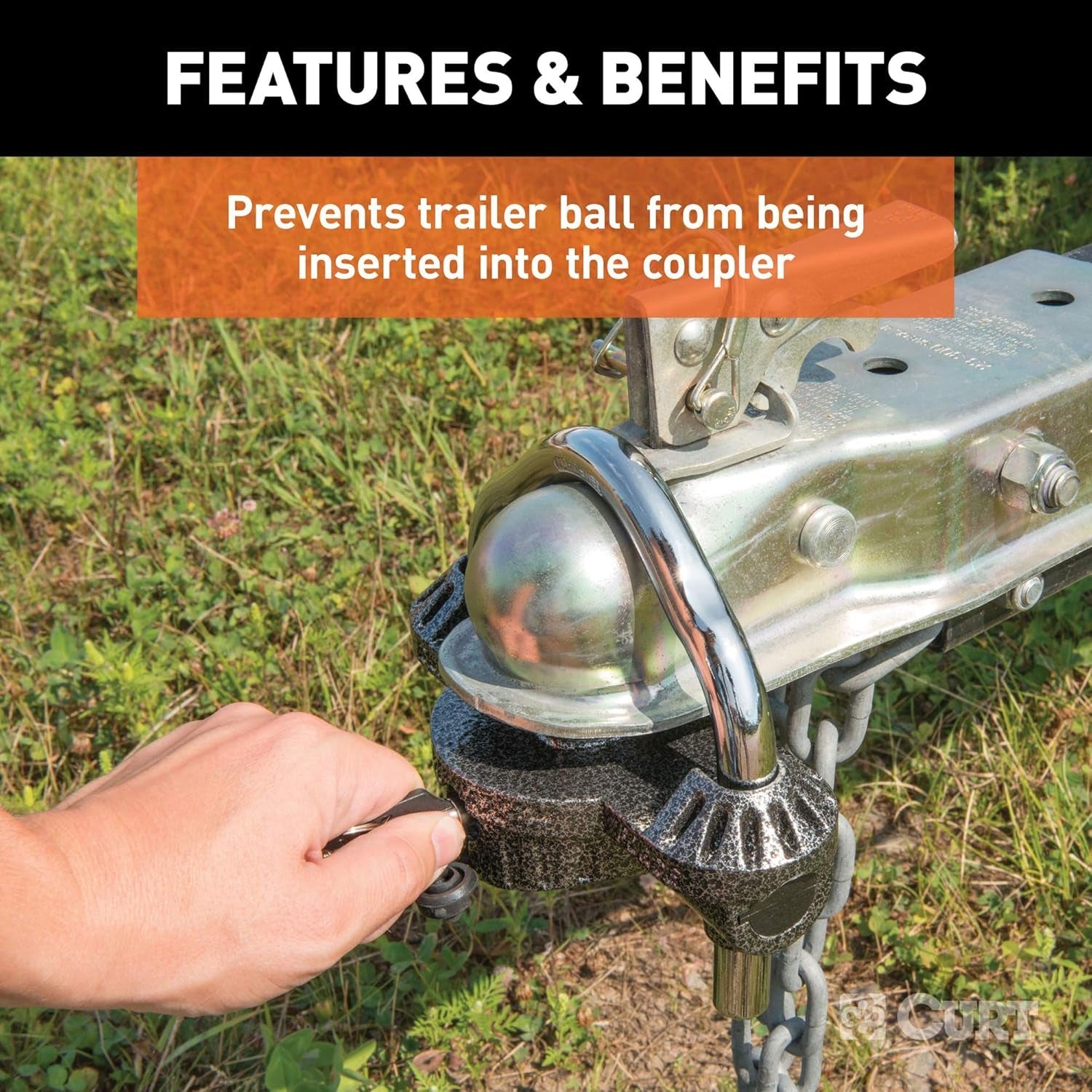 CURT 23659 Hammer - Tone Epoxy Coated Steel Trailer Lock - Inside The Bars