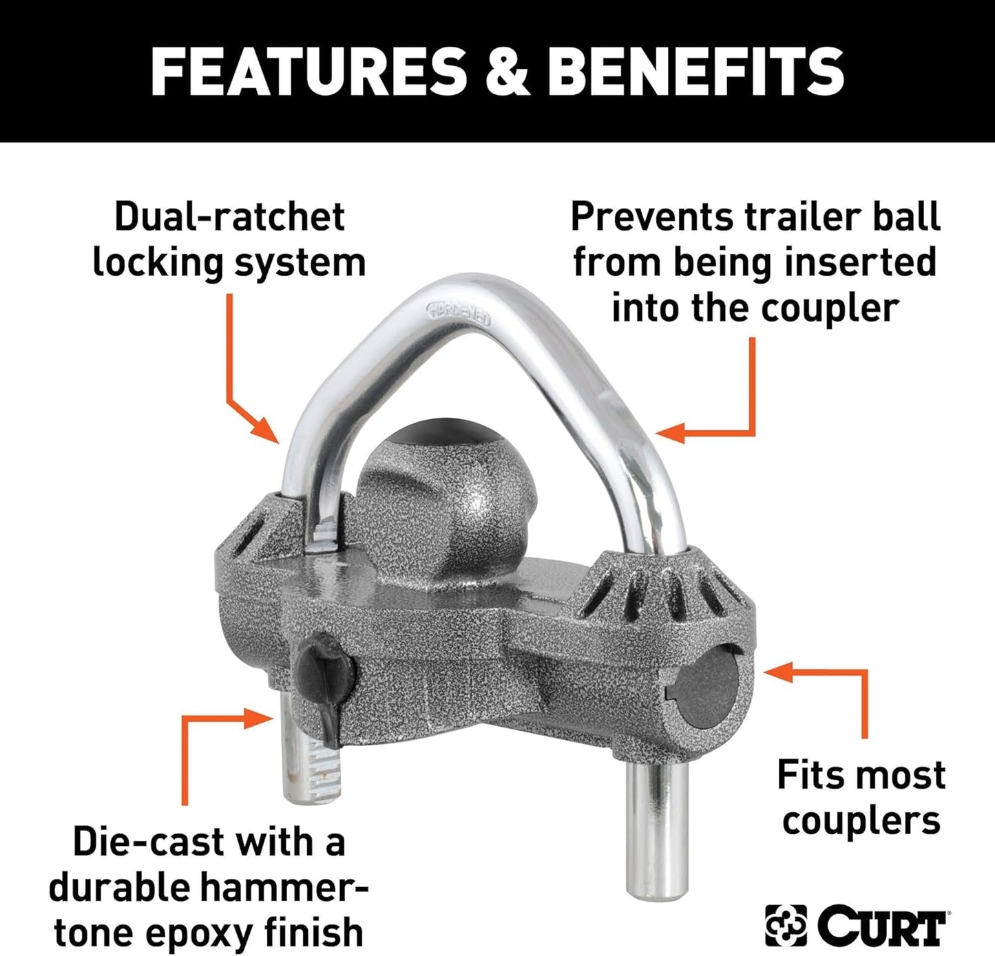 CURT 23659 Hammer - Tone Epoxy Coated Steel Trailer Lock - Inside The Bars