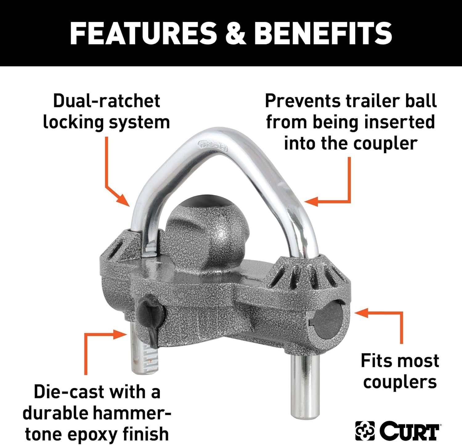 CURT 23659 Hammer - Tone Epoxy Coated Steel Trailer Lock - Inside The Bars