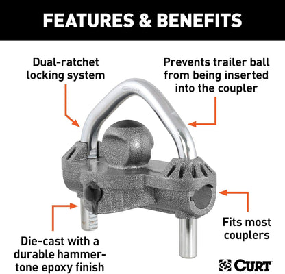 CURT 23659 Hammer - Tone Epoxy Coated Steel Trailer Lock - Inside The Bars