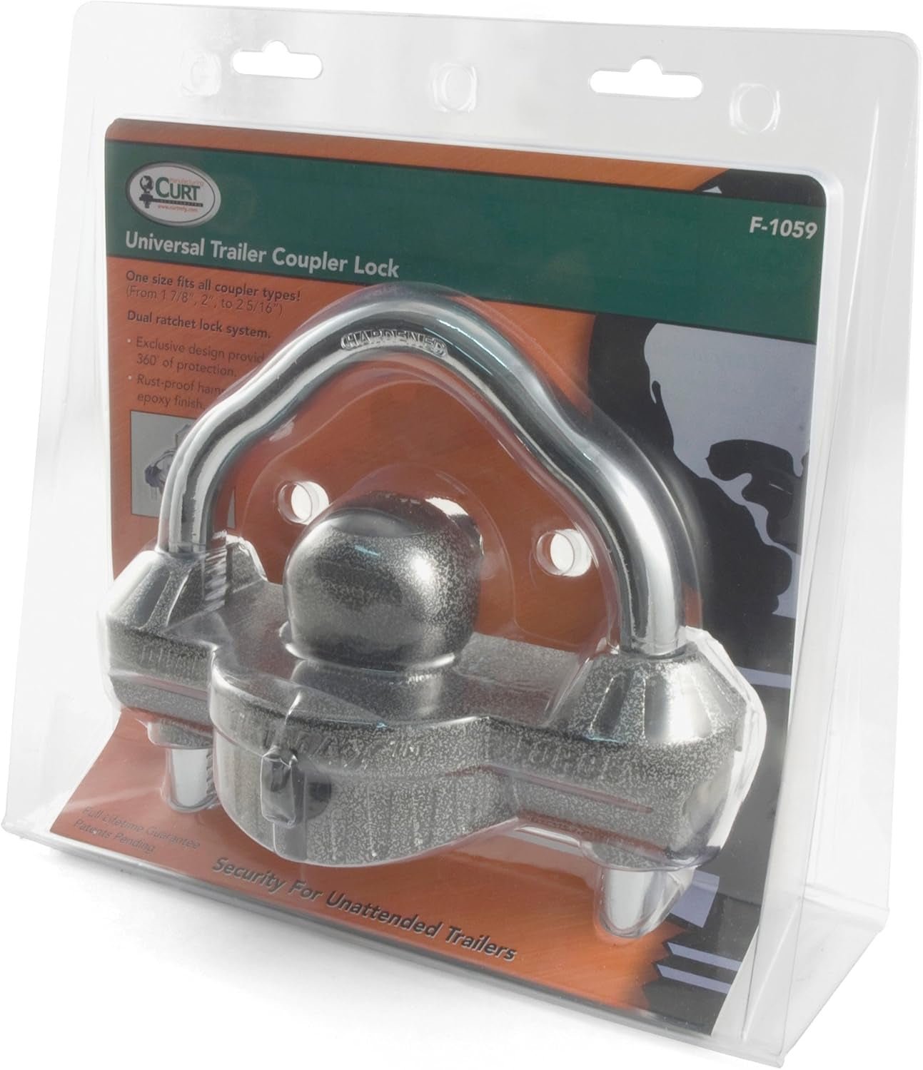 CURT 23659 Hammer - Tone Epoxy Coated Steel Trailer Lock - Inside The Bars