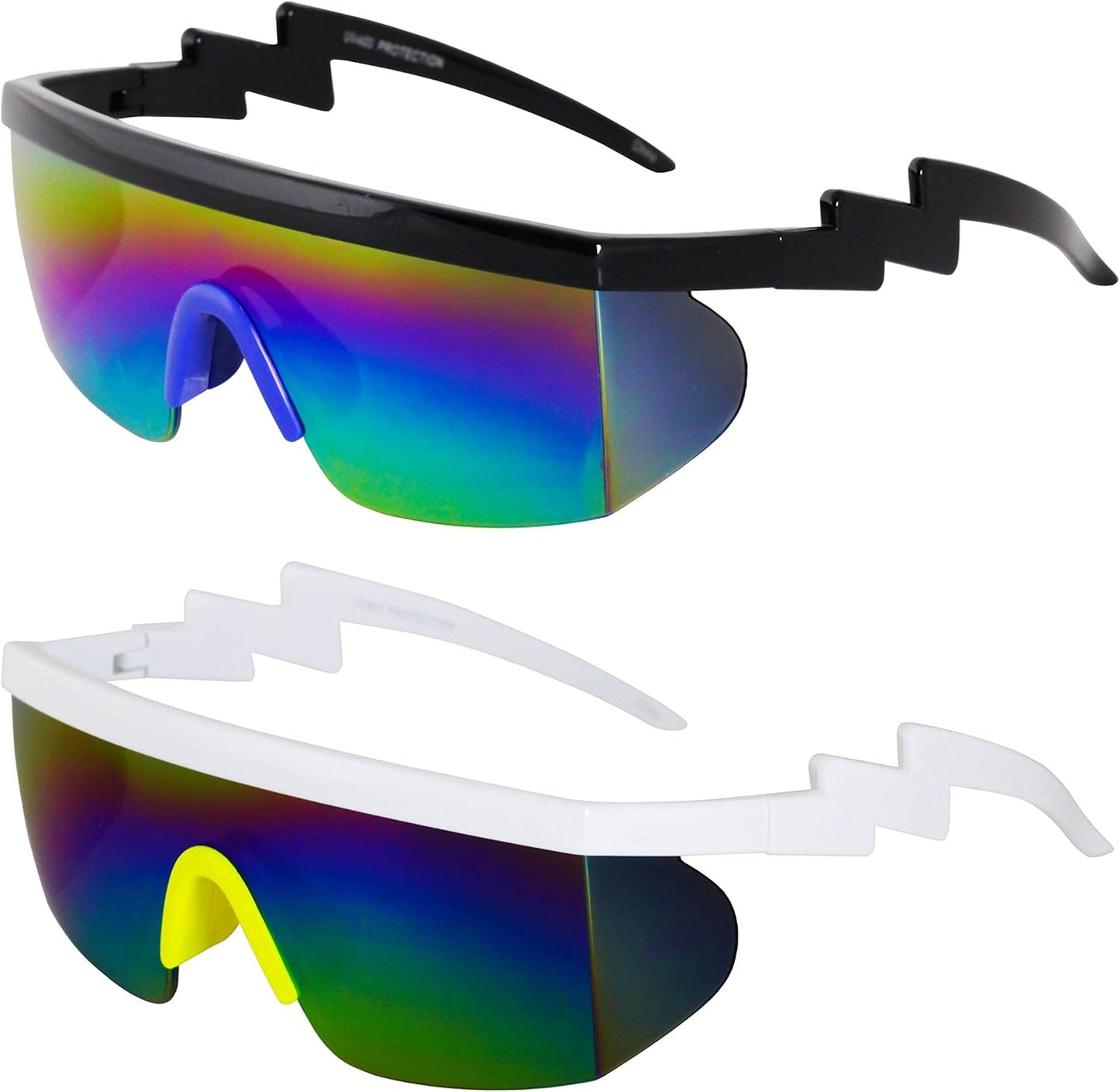FLAWLESS EYEWEAR Semi-Rimless Retro Zigzag Sunglasses with Rainbow Mirrored Lenses