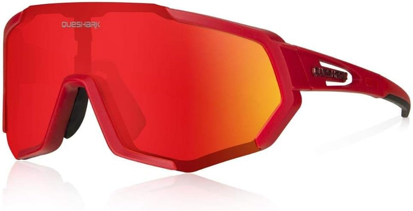 Queshark Polarized Sports Sunglasses for Men and Women, Featuring 1 Polarized and 2 HD Lenses for Cycling and Running