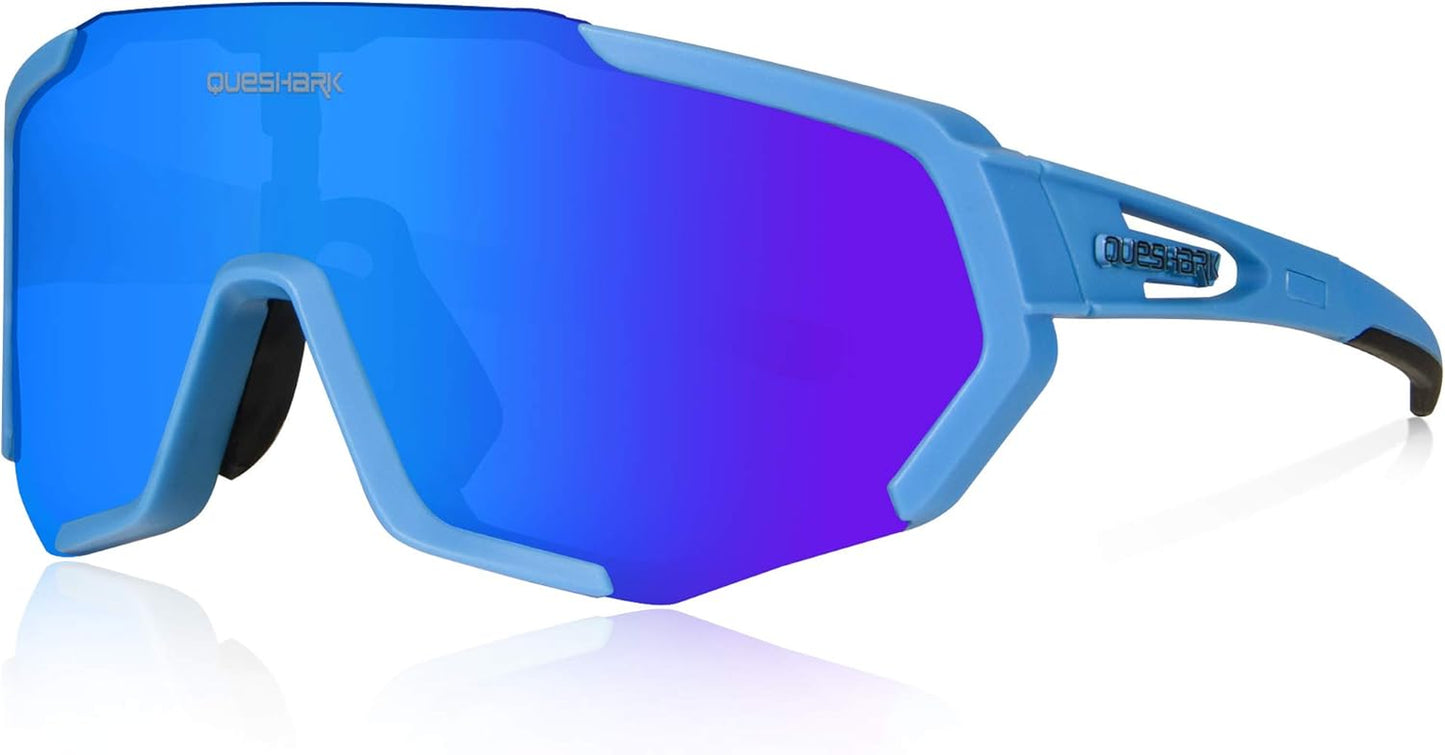 Queshark Polarized Sports Sunglasses for Men and Women, Featuring 1 Polarized and 2 HD Lenses for Cycling and Running