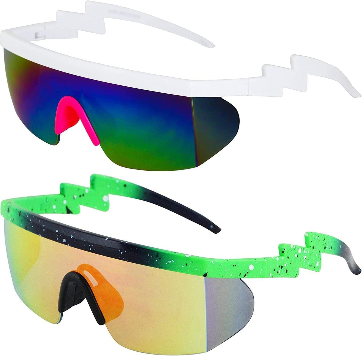 FLAWLESS EYEWEAR Semi-Rimless Retro Zigzag Sunglasses with Rainbow Mirrored Lenses