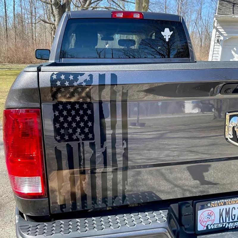 Distressed Vertical American Flag Car Decals for Pickup Trucks - Tailgate Stickers for FORD F150, DODGE RAM, GMC SIERRA - Inside The Bars