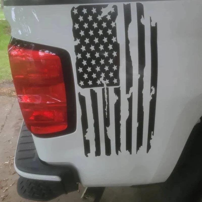 Distressed Vertical American Flag Car Decals for Pickup Trucks - Tailgate Stickers for FORD F150, DODGE RAM, GMC SIERRA - Inside The Bars