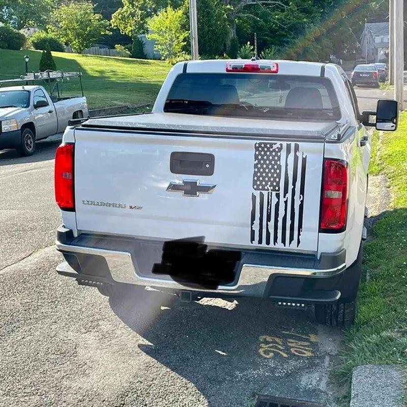 Distressed Vertical American Flag Car Decals for Pickup Trucks - Tailgate Stickers for FORD F150, DODGE RAM, GMC SIERRA - Inside The Bars