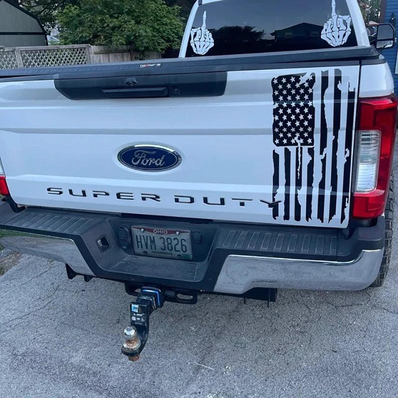 Distressed Vertical American Flag Car Decals for Pickup Trucks - Tailgate Stickers for FORD F150, DODGE RAM, GMC SIERRA - Inside The Bars