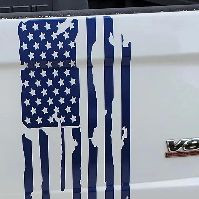 Distressed Vertical American Flag Car Decals for Pickup Trucks - Tailgate Stickers for FORD F150, DODGE RAM, GMC SIERRA - Inside The Bars