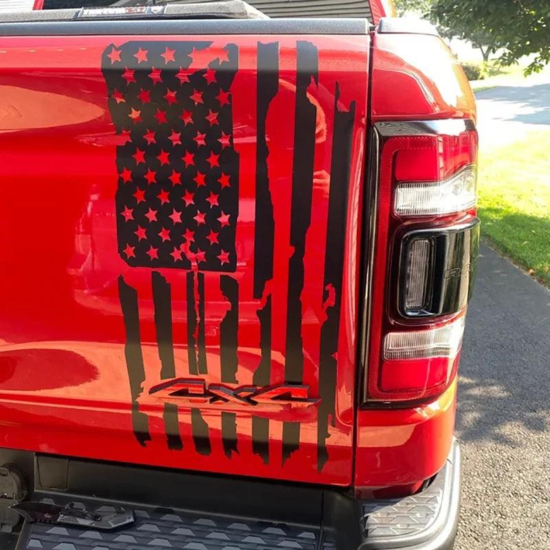 Distressed Vertical American Flag Car Decals for Pickup Trucks - Tailgate Stickers for FORD F150, DODGE RAM, GMC SIERRA - Inside The Bars