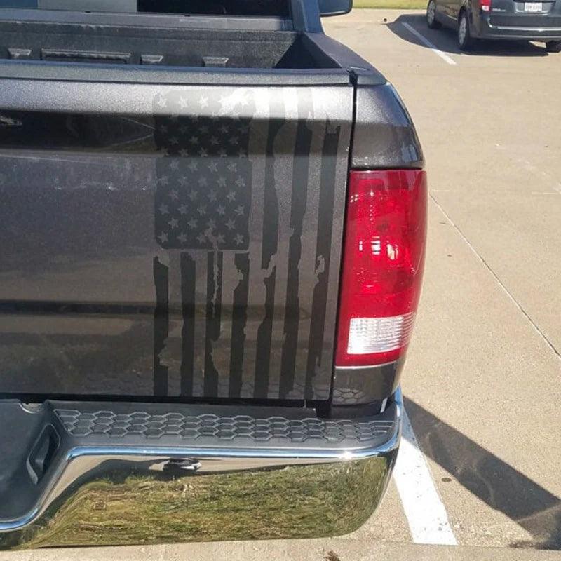 Distressed Vertical American Flag Car Decals for Pickup Trucks - Tailgate Stickers for FORD F150, DODGE RAM, GMC SIERRA - Inside The Bars