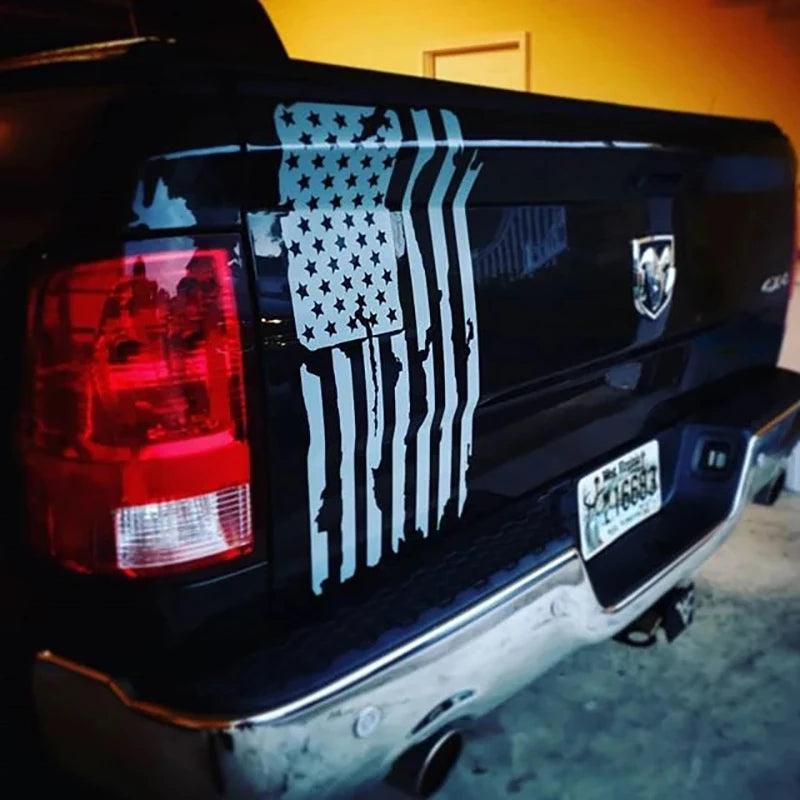 Distressed Vertical American Flag Car Decals for Pickup Trucks - Tailgate Stickers for FORD F150, DODGE RAM, GMC SIERRA - Inside The Bars