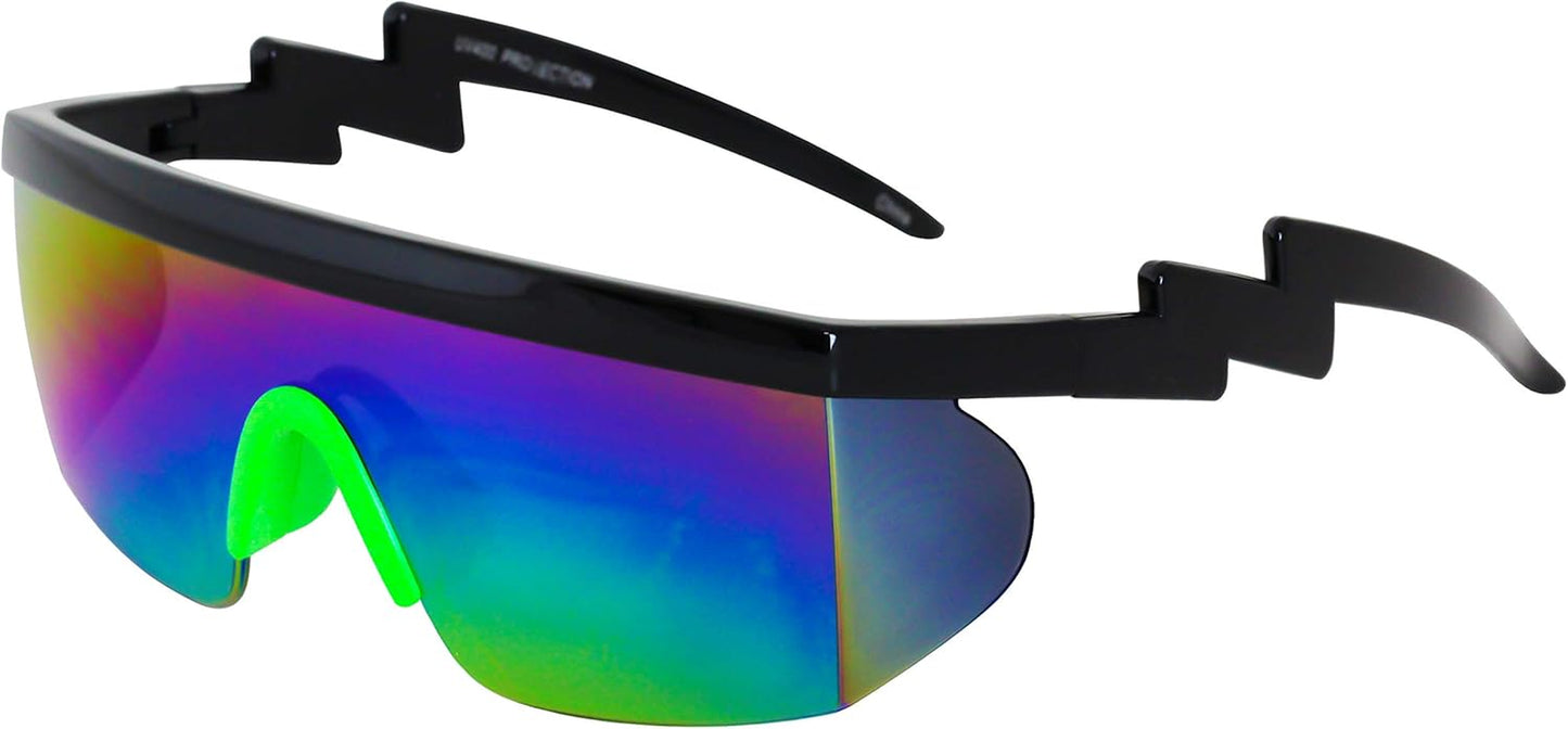 FLAWLESS EYEWEAR Semi-Rimless Retro Zigzag Sunglasses with Rainbow Mirrored Lenses