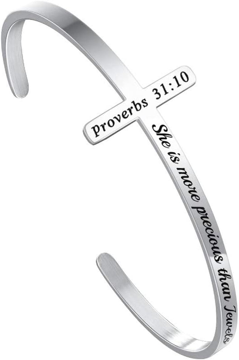M MOOHAM Engraved Christian Cross Bracelet for Women - Religious Cuff Bangle with Bible Verse - Ideal Gift for Confirmation and Baptism