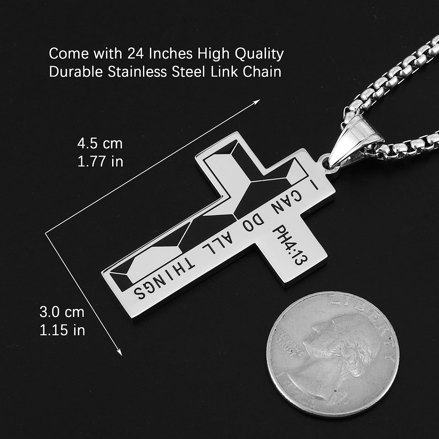 HZMAN Stainless Steel Soccer Cross Necklace for Men - Philippians 4:13 "I Can Do All Things