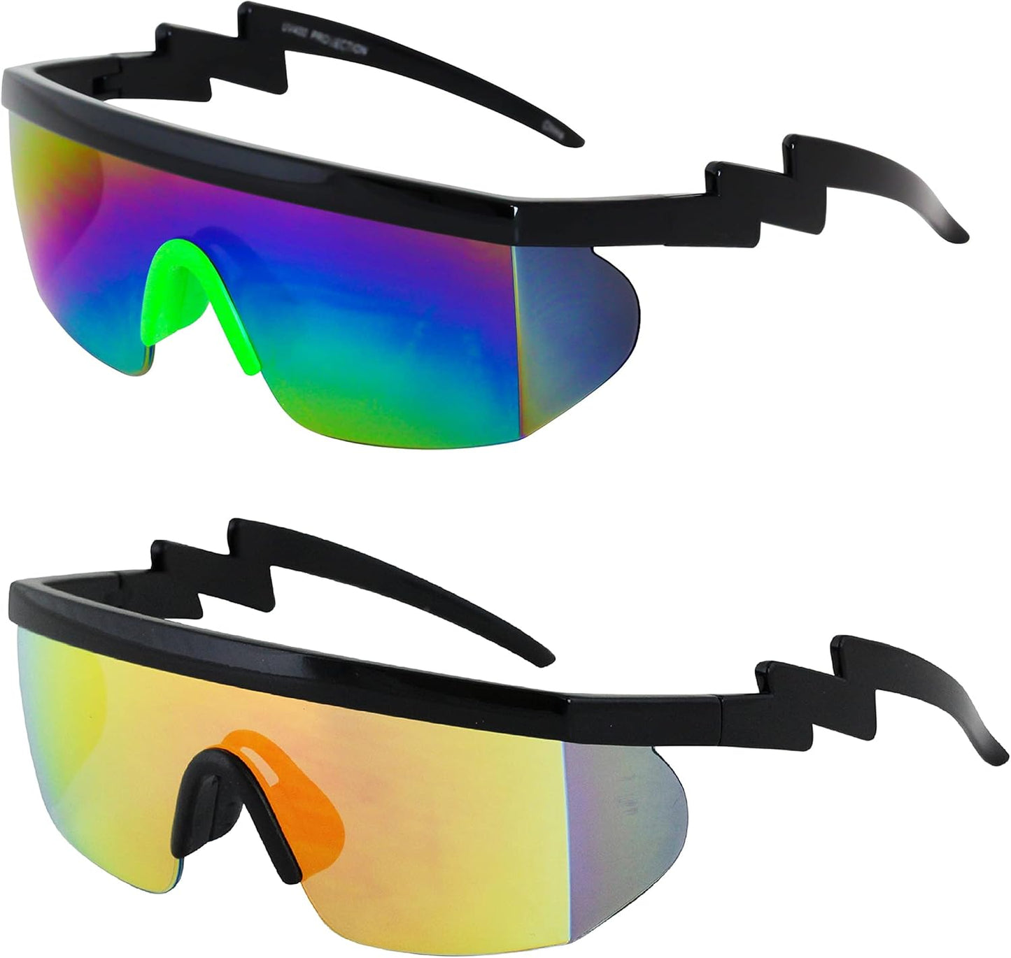 FLAWLESS EYEWEAR Semi-Rimless Retro Zigzag Sunglasses with Rainbow Mirrored Lenses
