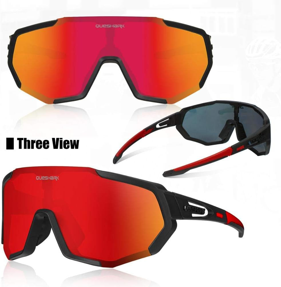 Queshark Polarized Sports Sunglasses for Men and Women, Featuring 1 Polarized and 2 HD Lenses for Cycling and Running