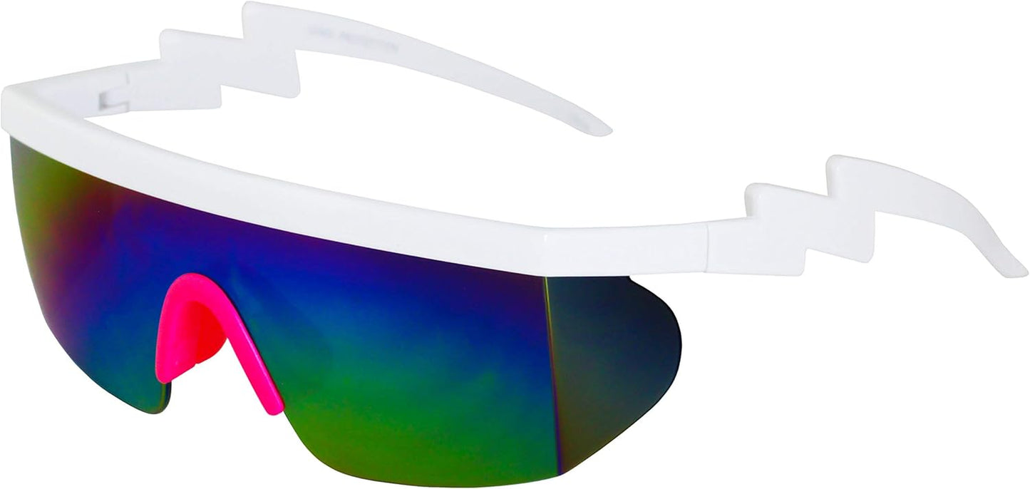 FLAWLESS EYEWEAR Semi-Rimless Retro Zigzag Sunglasses with Rainbow Mirrored Lenses