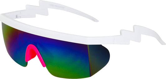 FLAWLESS EYEWEAR Semi-Rimless Retro Zigzag Sunglasses with Rainbow Mirrored Lenses