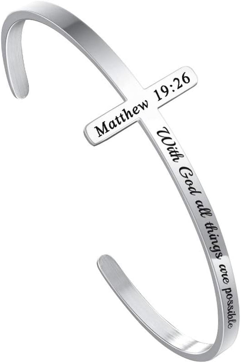 M MOOHAM Engraved Christian Cross Bracelet for Women - Religious Cuff Bangle with Bible Verse - Ideal Gift for Confirmation and Baptism