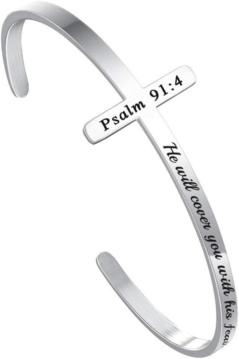 M MOOHAM Engraved Christian Cross Bracelet for Women - Religious Cuff Bangle with Bible Verse - Ideal Gift for Confirmation and Baptism