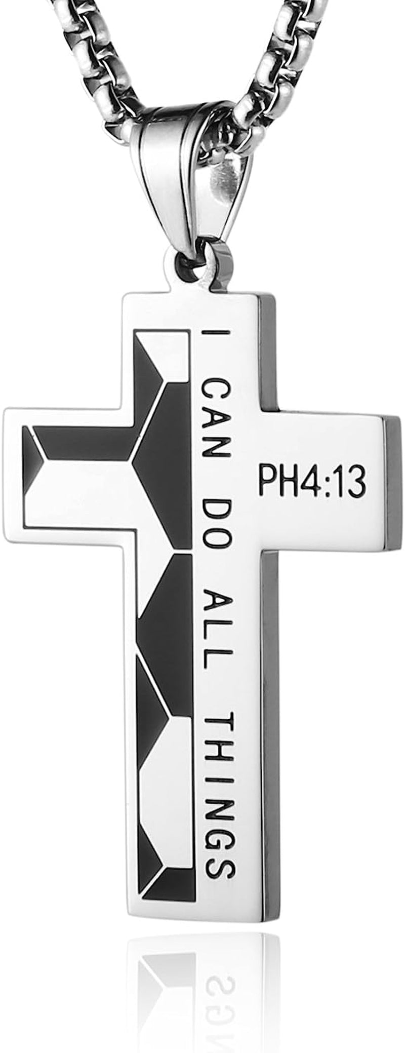 HZMAN Stainless Steel Soccer Cross Necklace for Men - Philippians 4:13 "I Can Do All Things
