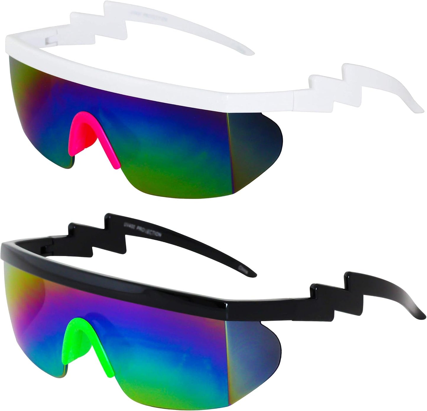 FLAWLESS EYEWEAR Semi-Rimless Retro Zigzag Sunglasses with Rainbow Mirrored Lenses