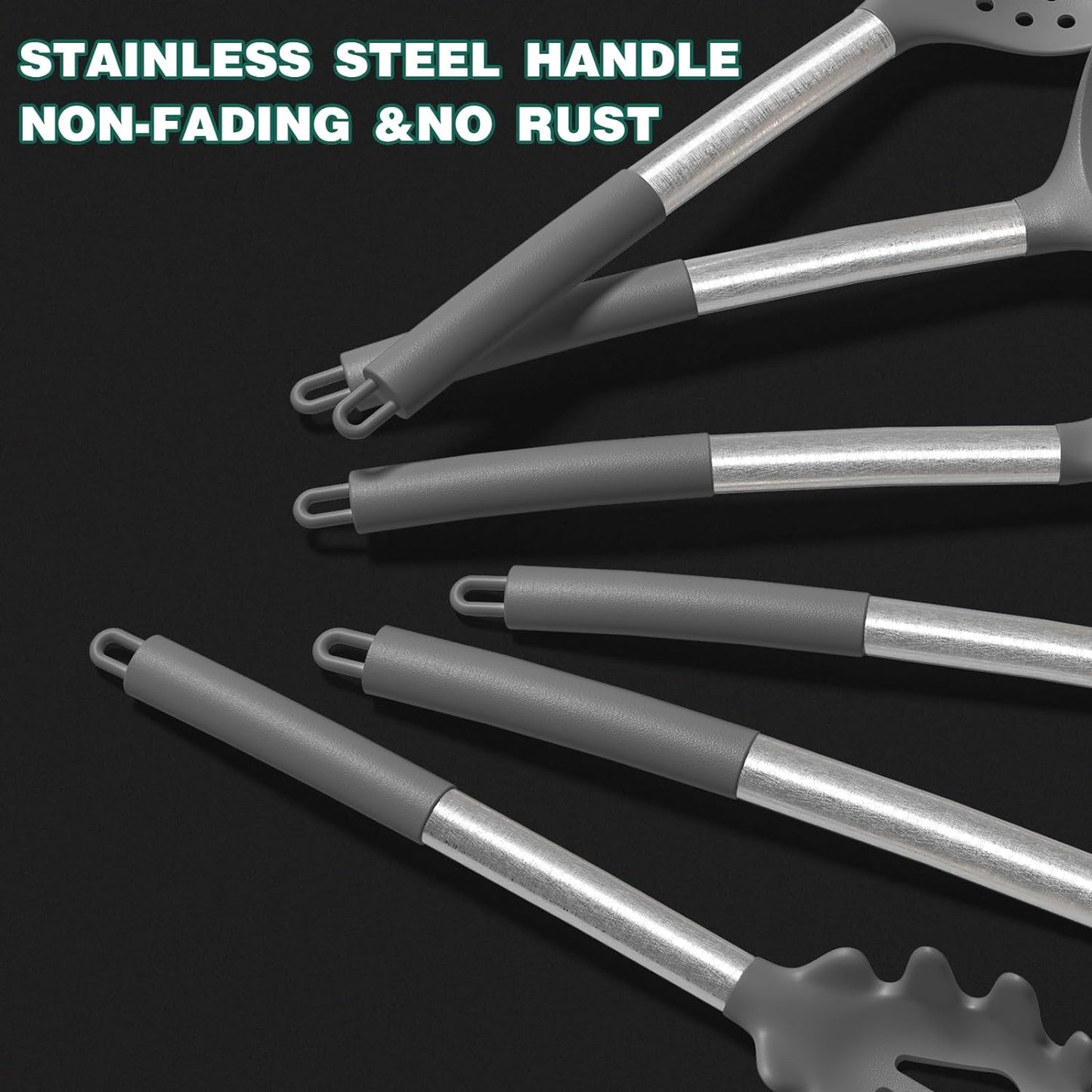 Umite Chef 43-Piece Silicone Kitchen Utensil Set with Stainless Steel Handles - Non-Stick, Heat Resistant Cookware (Grey)