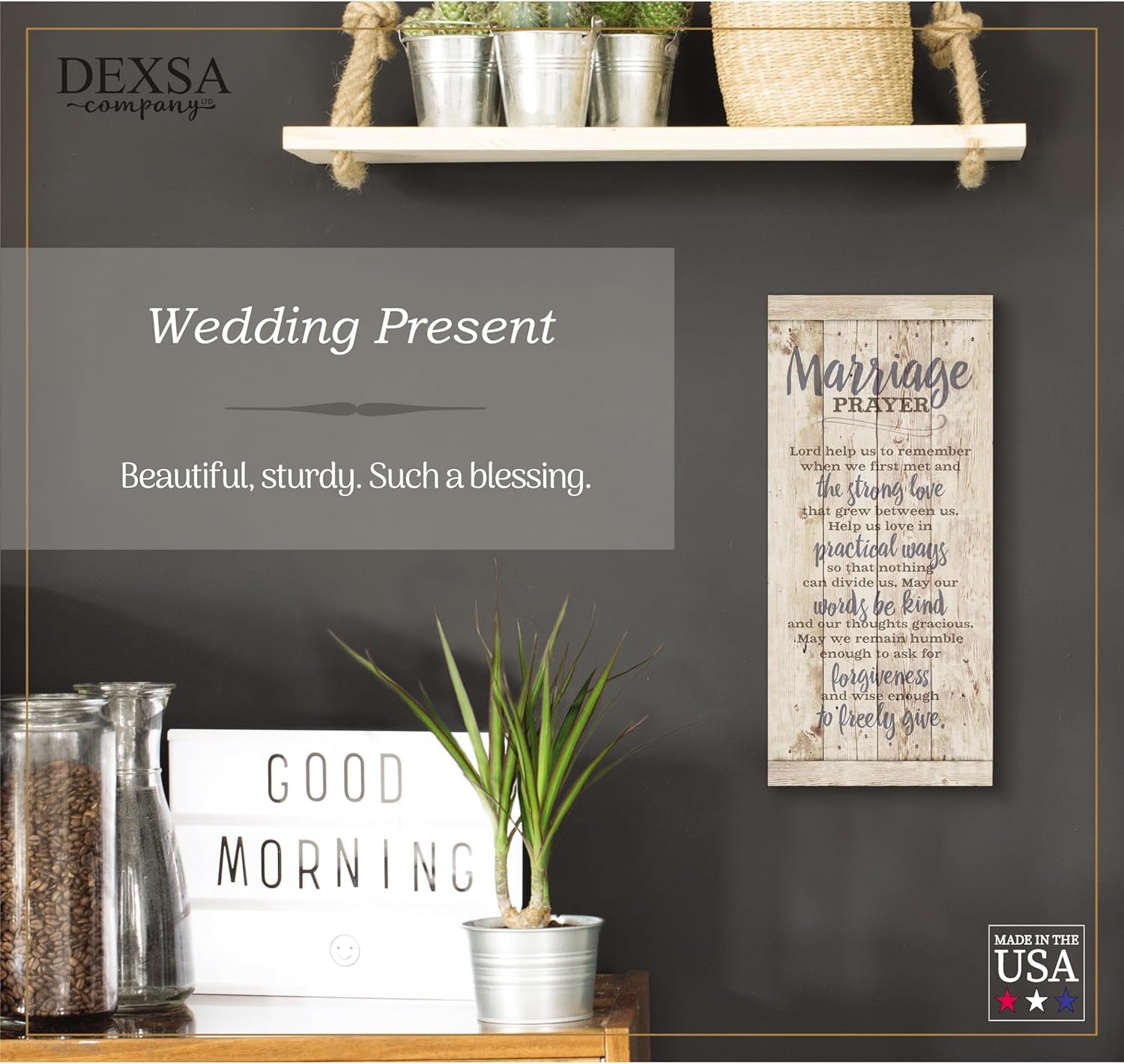 DEXSA Marriage Prayer Wood Plaque - 5.5" x 12" - Original Verse - Wall Hanging Decoration - Made in USA - Christian Family Home Decor