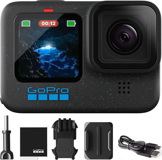 GoPro Hero12 Black E - Commerce Bundle - Waterproof Action Camera with 5.3K60 Ultra HD Video, 27MP Photos, HDR, 1/1.9" Image Sensor, Live Streaming, Webcam, and Advanced Stabilization - Inside The Bars