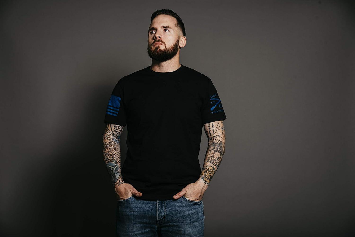 Grunt Style Blue Shield - Men'S T-Shirt Black - Inside The Bars