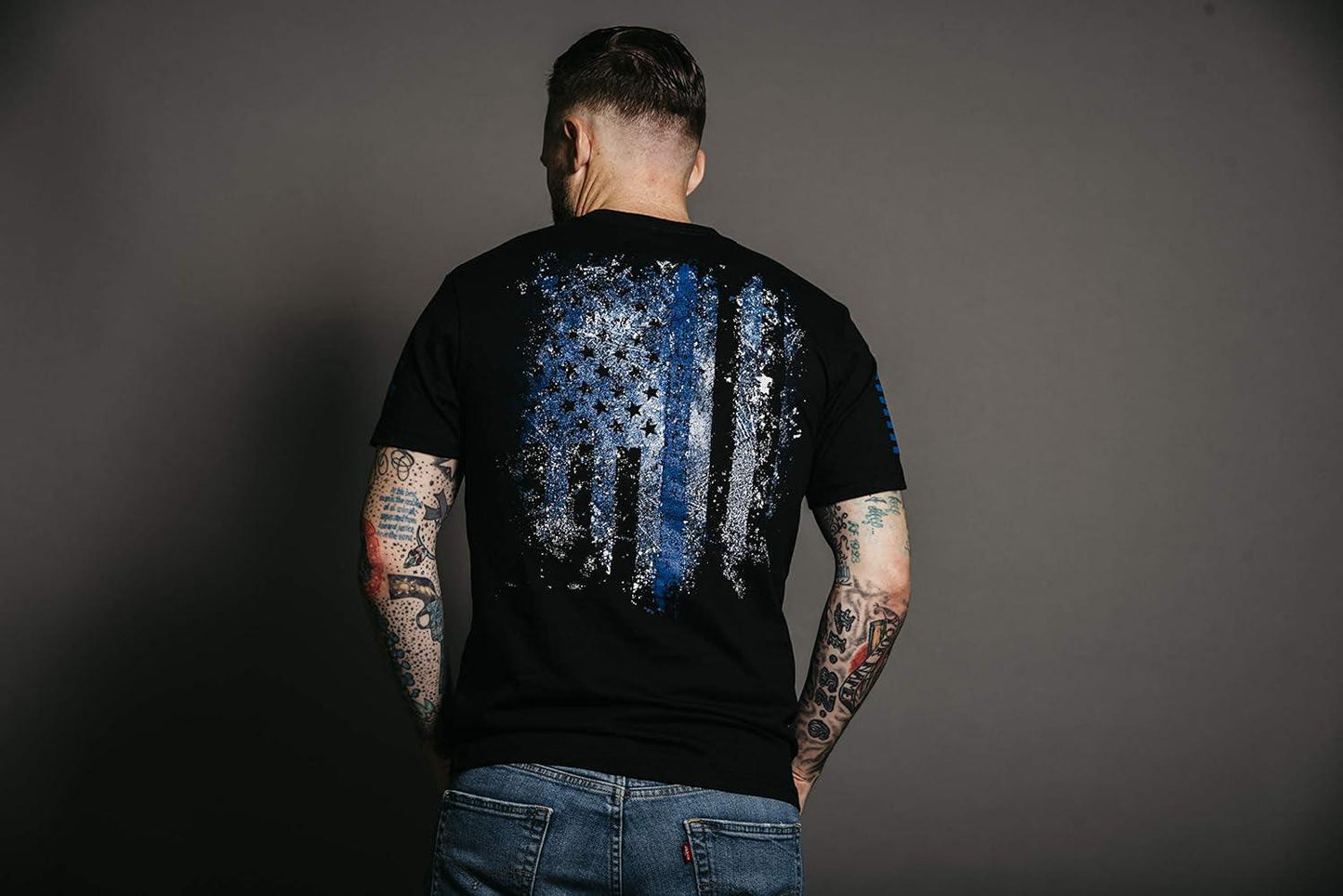 Grunt Style Blue Shield - Men'S T-Shirt Black - Inside The Bars
