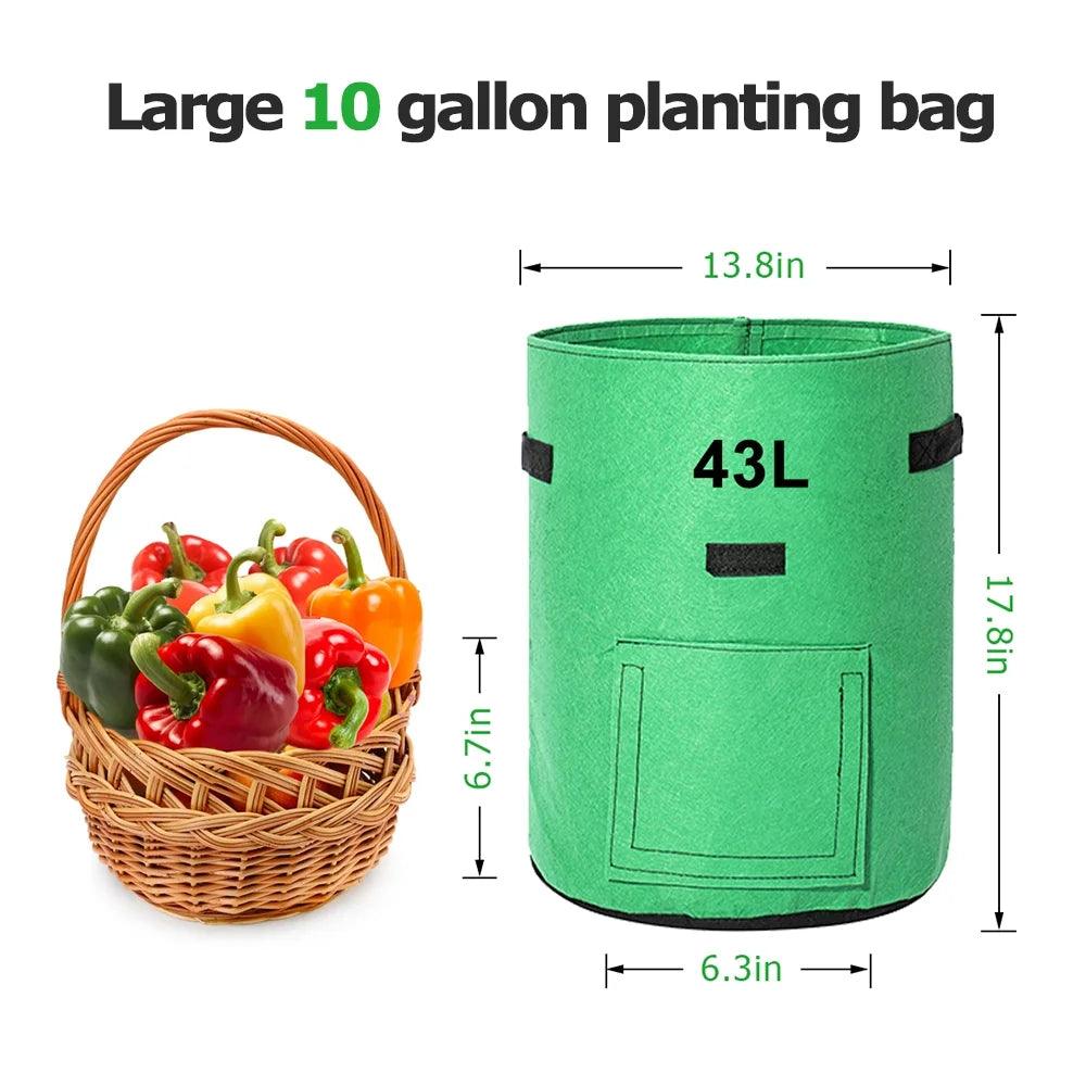 Heavy Duty 10 Gallon Potato Grow Bags - 2 Pack Fabric Pots with Visual Window and Reinforced Handles for Easy Harvesting (Green) - Inside The Bars
