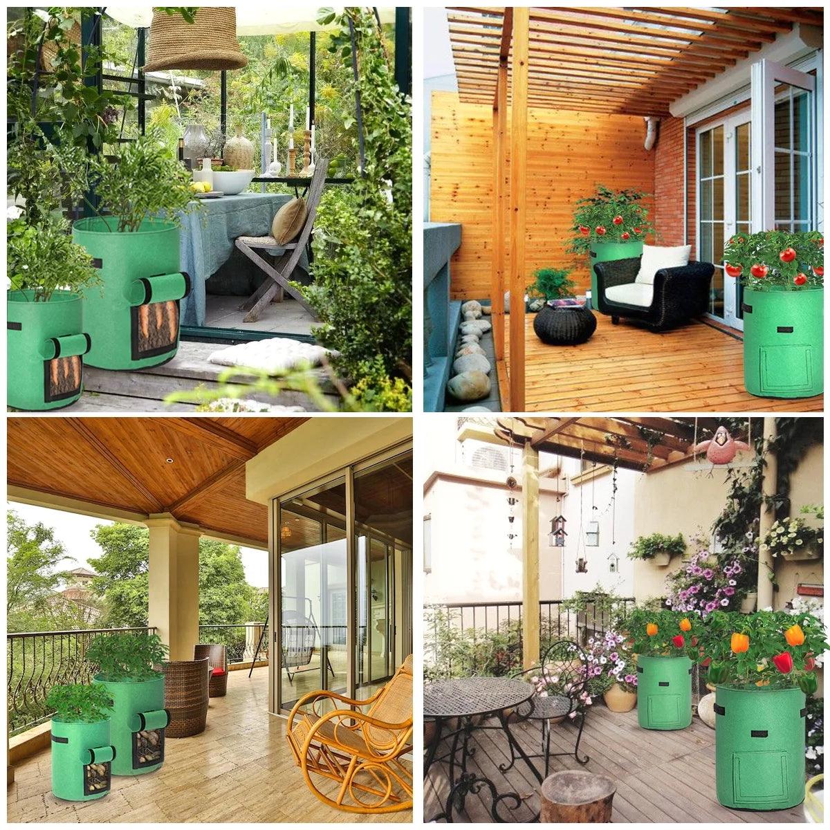 Heavy Duty 10 Gallon Potato Grow Bags - 2 Pack Fabric Pots with Visual Window and Reinforced Handles for Easy Harvesting (Green) - Inside The Bars
