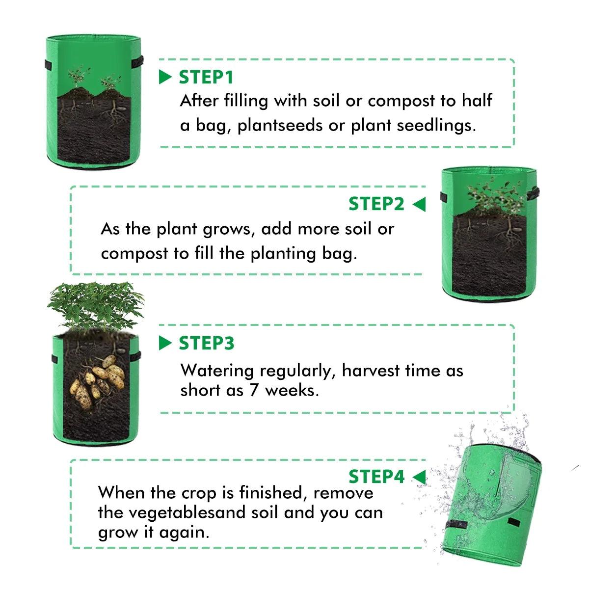 Heavy Duty 10 Gallon Potato Grow Bags - 2 Pack Fabric Pots with Visual Window and Reinforced Handles for Easy Harvesting (Green) - Inside The Bars