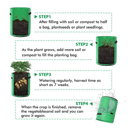 Heavy Duty 10 Gallon Potato Grow Bags - 2 Pack Fabric Pots with Visual Window and Reinforced Handles for Easy Harvesting (Green) - Inside The Bars