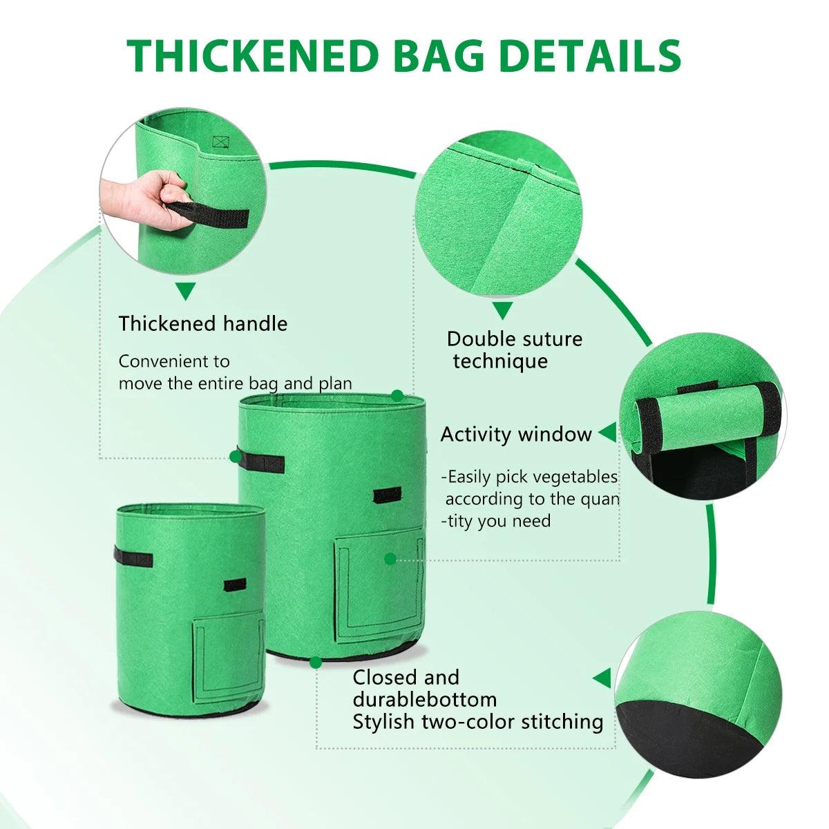 Heavy Duty 10 Gallon Potato Grow Bags - 2 Pack Fabric Pots with Visual Window and Reinforced Handles for Easy Harvesting (Green) - Inside The Bars