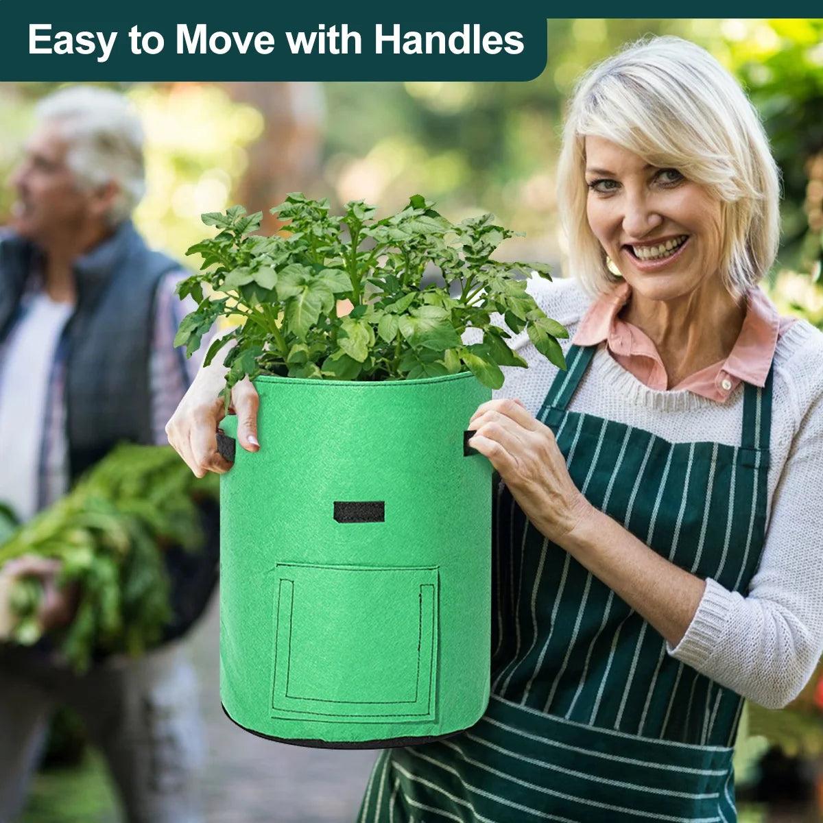 Heavy Duty 10 Gallon Potato Grow Bags - 2 Pack Fabric Pots with Visual Window and Reinforced Handles for Easy Harvesting (Green) - Inside The Bars