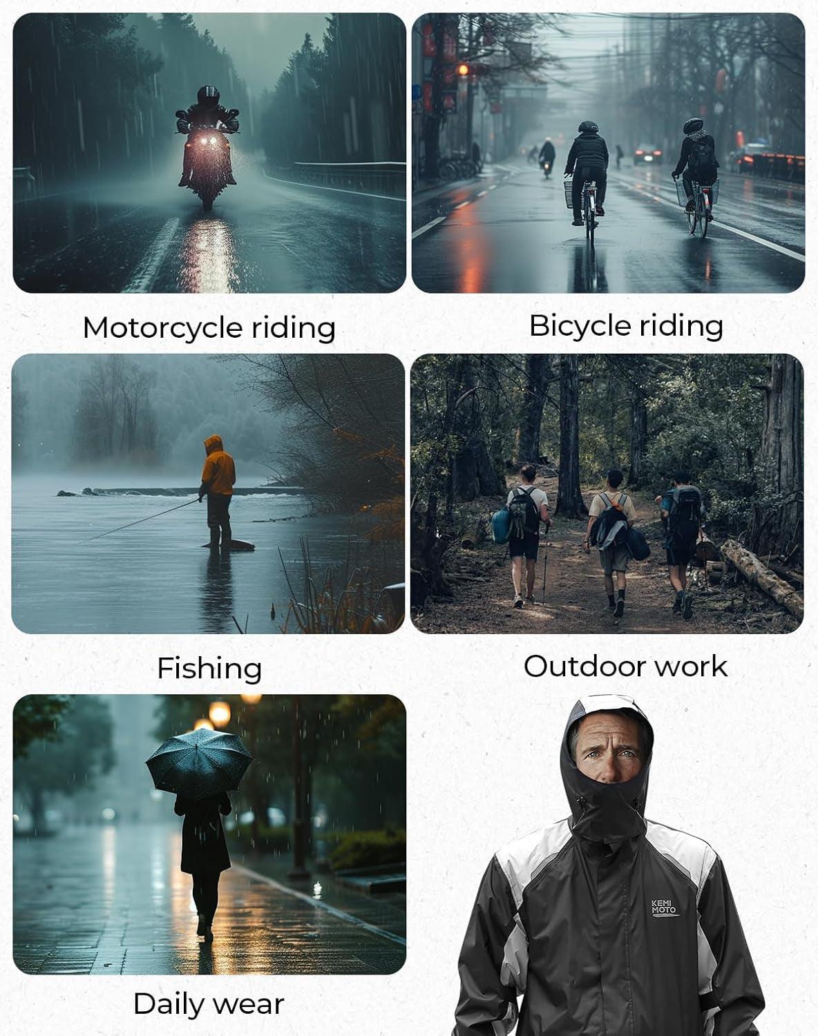KEMIMOTO Men's Waterproof Rain Suit - Versatile Motorcycle Gear with Breathable Rain Coat and Pants Set - Inside The Bars