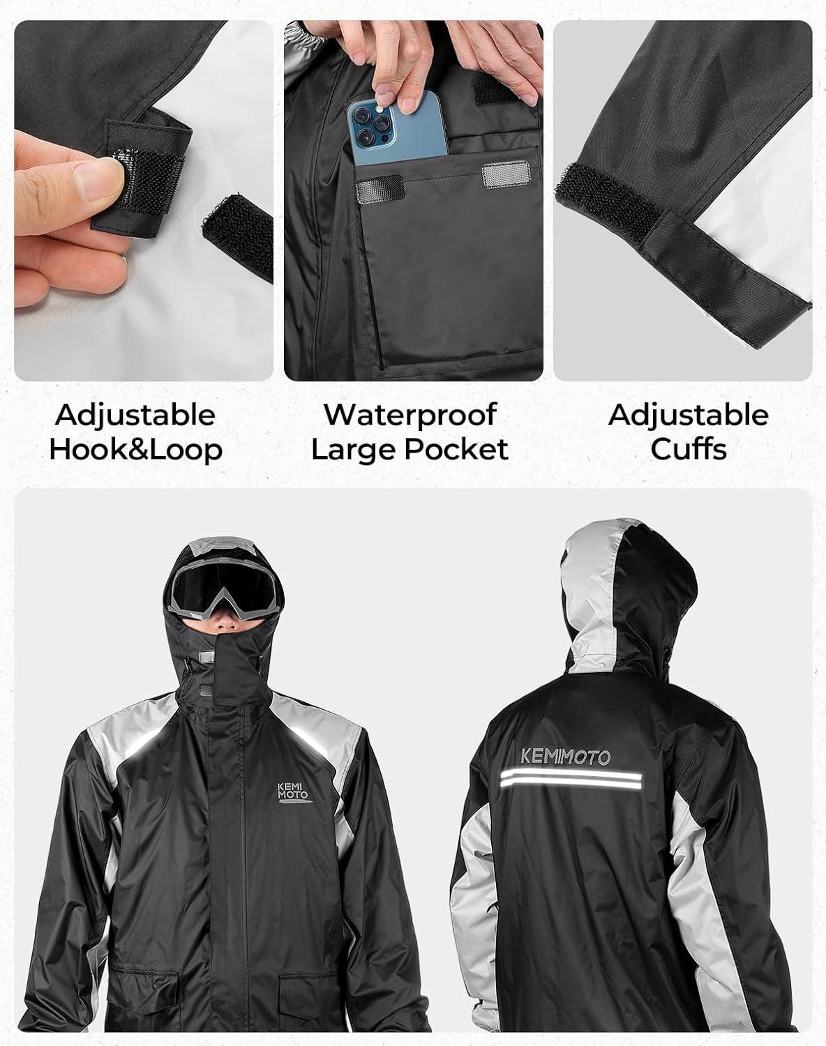 KEMIMOTO Men's Waterproof Rain Suit - Versatile Motorcycle Gear with Breathable Rain Coat and Pants Set - Inside The Bars