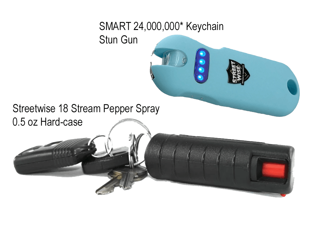 Keychain Stun Gun and Streetwise Pepper Spray Combo Teal - Inside The Bars