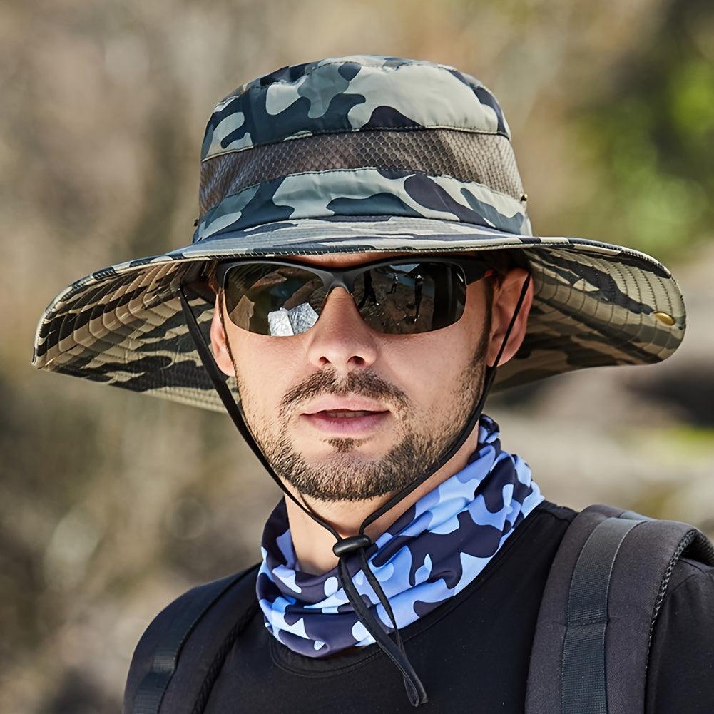 Mens Fishing Hat Wide Brim Sun Hat With Outdoor UV Protection Bucket Hat For Safari Beach Hiking Garden, Camouflage Style - Inside The Bars