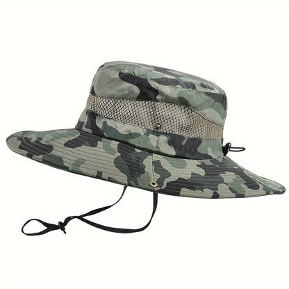 Mens Fishing Hat Wide Brim Sun Hat With Outdoor UV Protection Bucket Hat For Safari Beach Hiking Garden, Camouflage Style - Inside The Bars