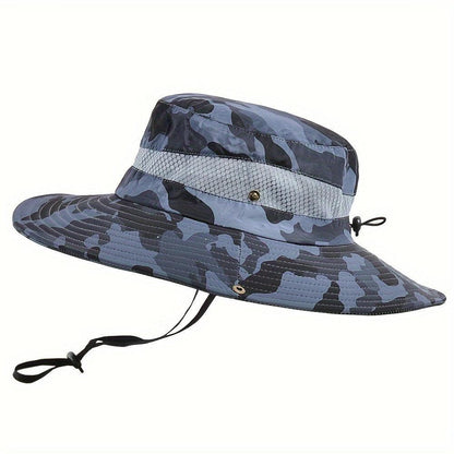 Mens Fishing Hat Wide Brim Sun Hat With Outdoor UV Protection Bucket Hat For Safari Beach Hiking Garden, Camouflage Style - Inside The Bars