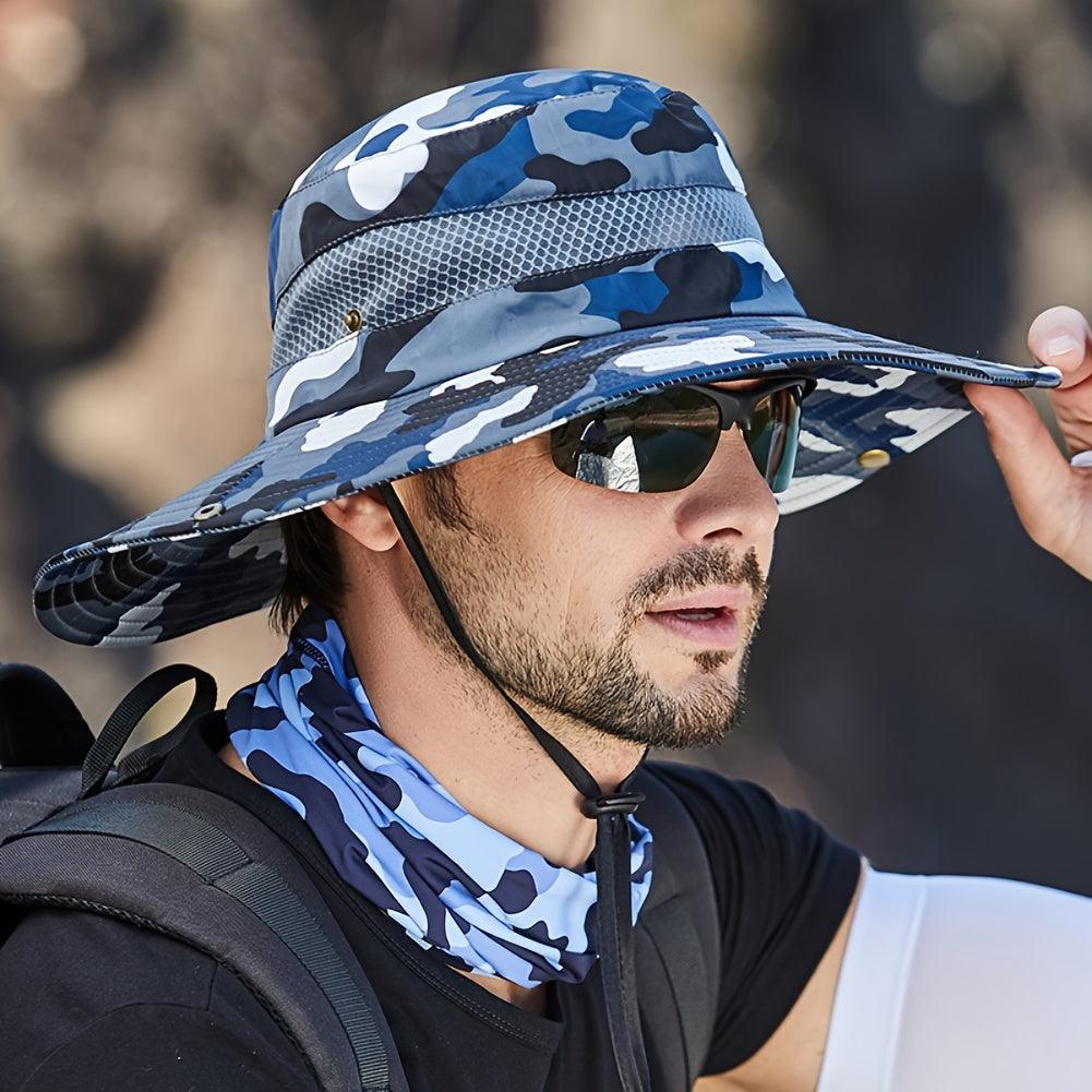 Mens Fishing Hat Wide Brim Sun Hat With Outdoor UV Protection Bucket Hat For Safari Beach Hiking Garden, Camouflage Style - Inside The Bars
