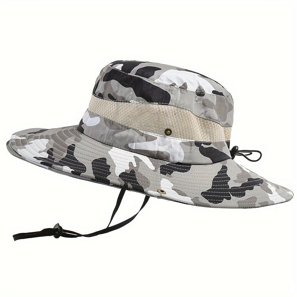 Mens Fishing Hat Wide Brim Sun Hat With Outdoor UV Protection Bucket Hat For Safari Beach Hiking Garden, Camouflage Style - Inside The Bars