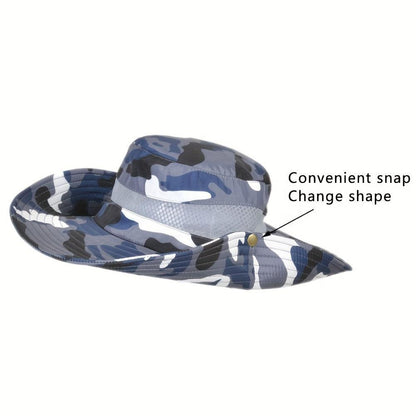 Mens Fishing Hat Wide Brim Sun Hat With Outdoor UV Protection Bucket Hat For Safari Beach Hiking Garden, Camouflage Style - Inside The Bars